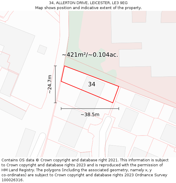 34, ALLERTON DRIVE, LEICESTER, LE3 9EG: Plot and title map