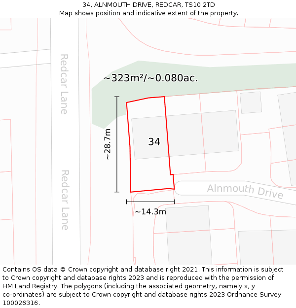 34, ALNMOUTH DRIVE, REDCAR, TS10 2TD: Plot and title map