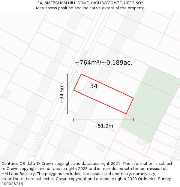 34, AMERSHAM HILL DRIVE, HIGH WYCOMBE, HP13 6QY: Plot and title map