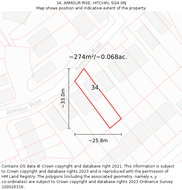 34, ARMOUR RISE, HITCHIN, SG4 0RJ: Plot and title map