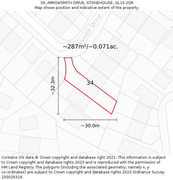 34, ARROWSMITH DRIVE, STONEHOUSE, GL10 2QR: Plot and title map