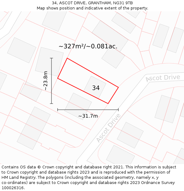 34, ASCOT DRIVE, GRANTHAM, NG31 9TB: Plot and title map