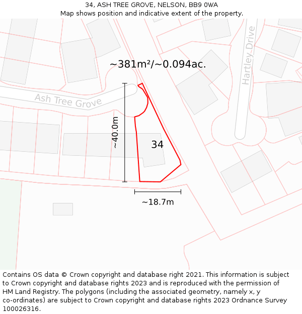 34, ASH TREE GROVE, NELSON, BB9 0WA: Plot and title map