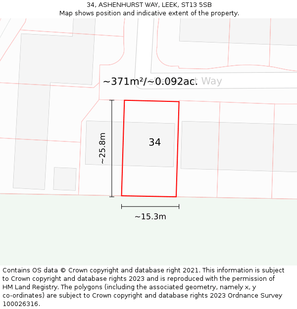 34, ASHENHURST WAY, LEEK, ST13 5SB: Plot and title map