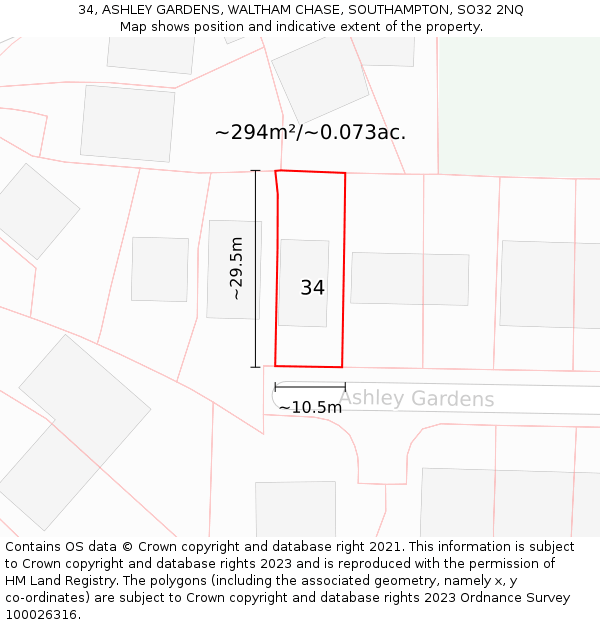 34, ASHLEY GARDENS, WALTHAM CHASE, SOUTHAMPTON, SO32 2NQ: Plot and title map