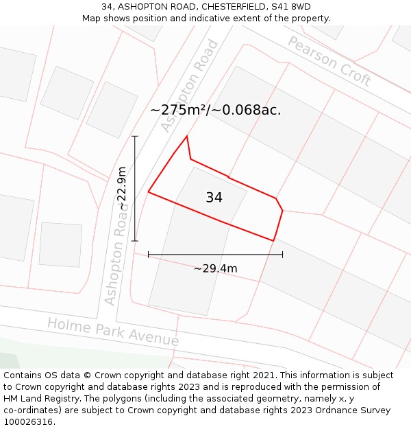 34, ASHOPTON ROAD, CHESTERFIELD, S41 8WD: Plot and title map