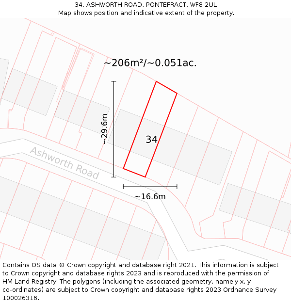 34, ASHWORTH ROAD, PONTEFRACT, WF8 2UL: Plot and title map