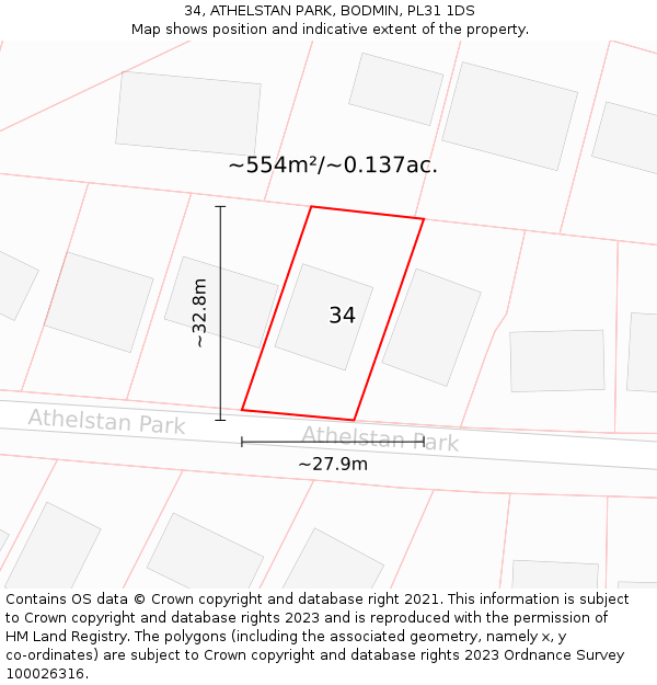 34, ATHELSTAN PARK, BODMIN, PL31 1DS: Plot and title map