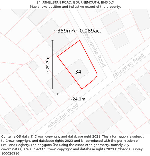 34, ATHELSTAN ROAD, BOURNEMOUTH, BH6 5LY: Plot and title map