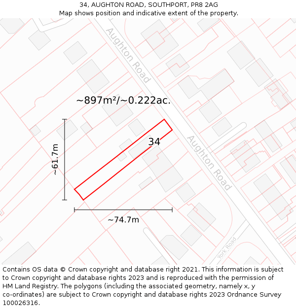 34, AUGHTON ROAD, SOUTHPORT, PR8 2AG: Plot and title map