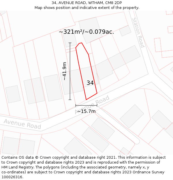 34, AVENUE ROAD, WITHAM, CM8 2DP: Plot and title map