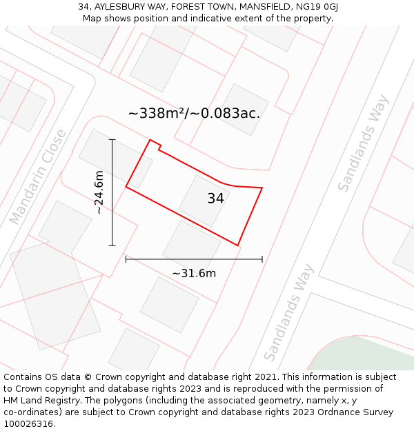 34, AYLESBURY WAY, FOREST TOWN, MANSFIELD, NG19 0GJ: Plot and title map