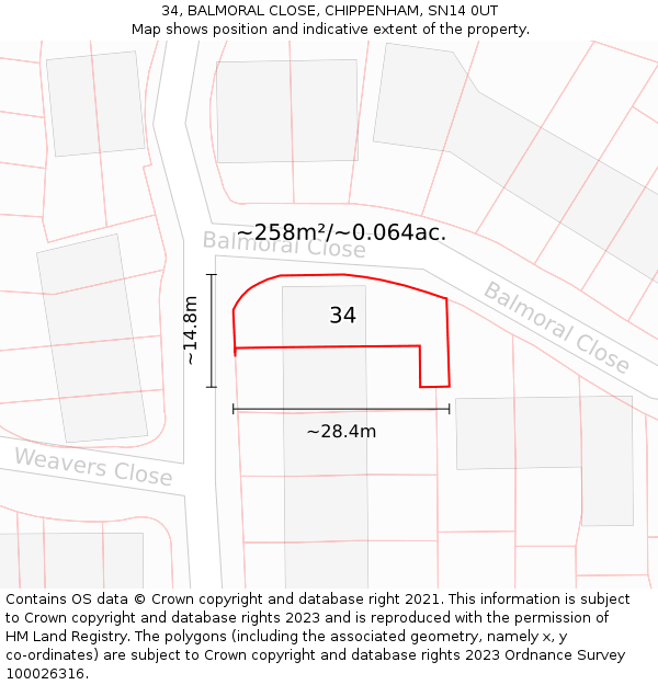 34, BALMORAL CLOSE, CHIPPENHAM, SN14 0UT: Plot and title map