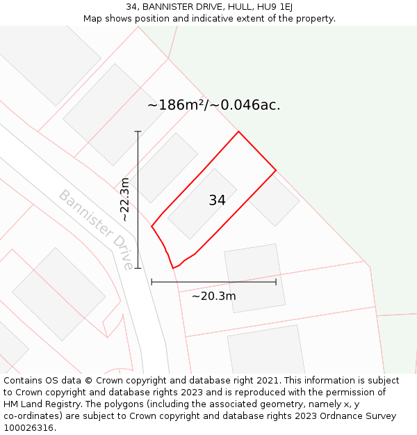 34, BANNISTER DRIVE, HULL, HU9 1EJ: Plot and title map
