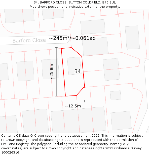 34, BARFORD CLOSE, SUTTON COLDFIELD, B76 2UL: Plot and title map