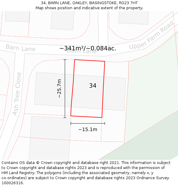 34, BARN LANE, OAKLEY, BASINGSTOKE, RG23 7HT: Plot and title map