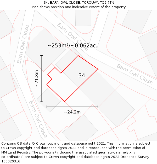 34, BARN OWL CLOSE, TORQUAY, TQ2 7TN: Plot and title map