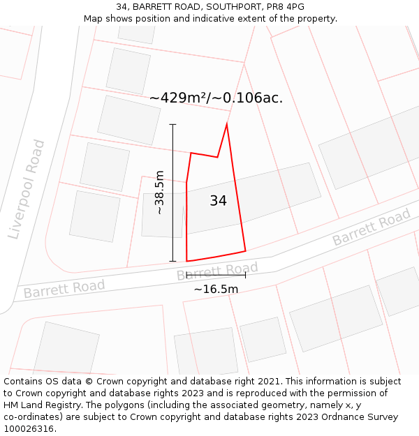34, BARRETT ROAD, SOUTHPORT, PR8 4PG: Plot and title map