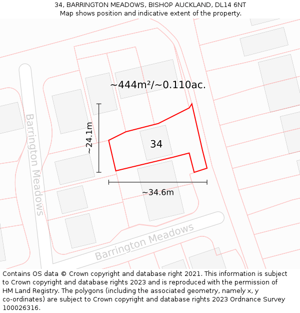 34, BARRINGTON MEADOWS, BISHOP AUCKLAND, DL14 6NT: Plot and title map