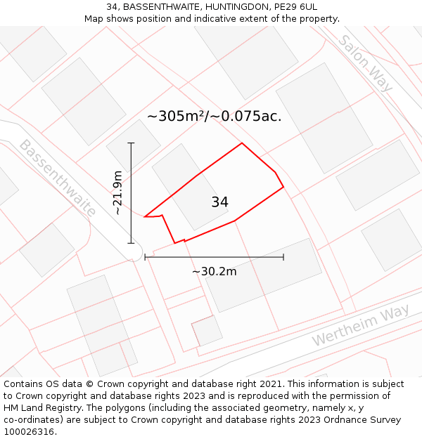 34, BASSENTHWAITE, HUNTINGDON, PE29 6UL: Plot and title map