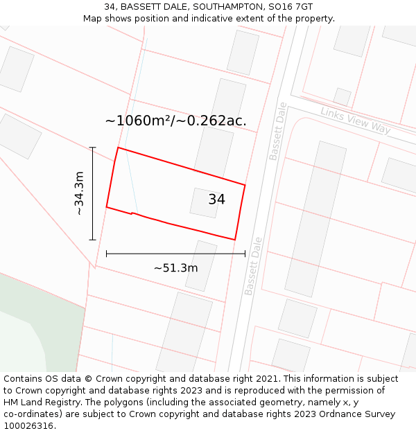 34, BASSETT DALE, SOUTHAMPTON, SO16 7GT: Plot and title map