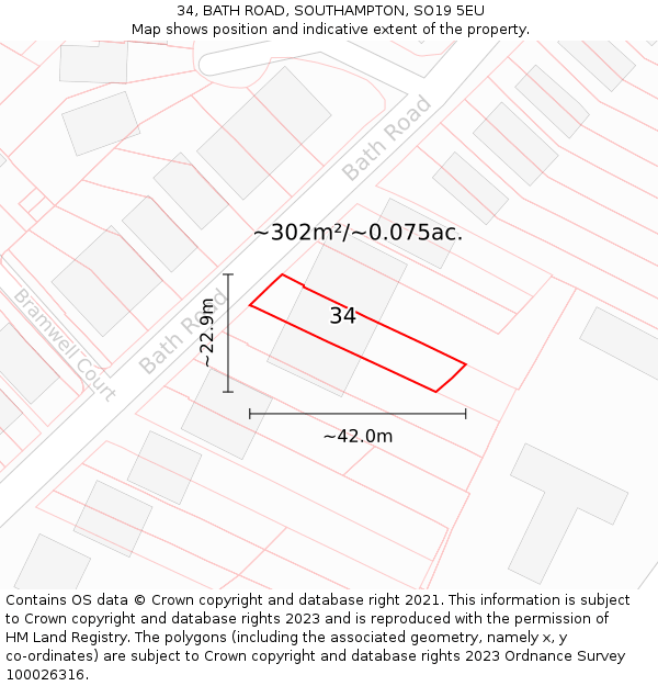 34, BATH ROAD, SOUTHAMPTON, SO19 5EU: Plot and title map