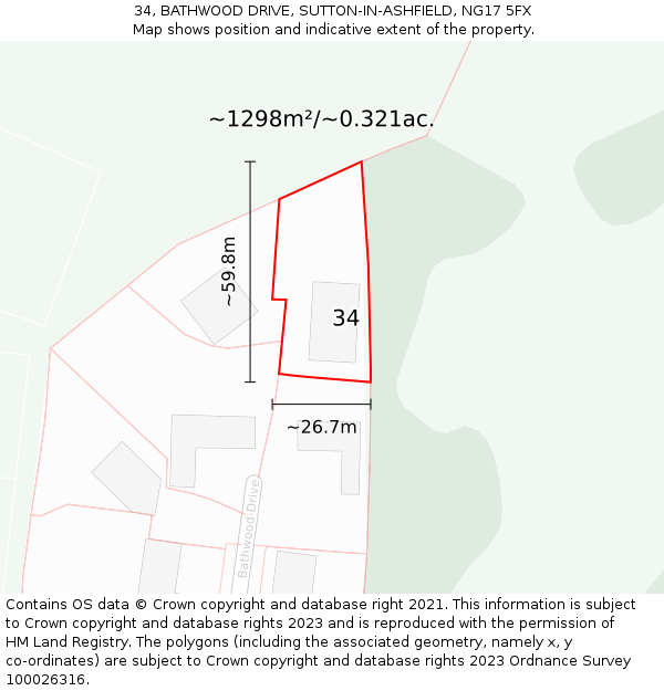 34, BATHWOOD DRIVE, SUTTON-IN-ASHFIELD, NG17 5FX: Plot and title map