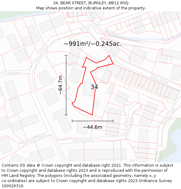 34, BEAR STREET, BURNLEY, BB12 6NQ: Plot and title map