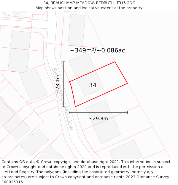 34, BEAUCHAMP MEADOW, REDRUTH, TR15 2DG: Plot and title map