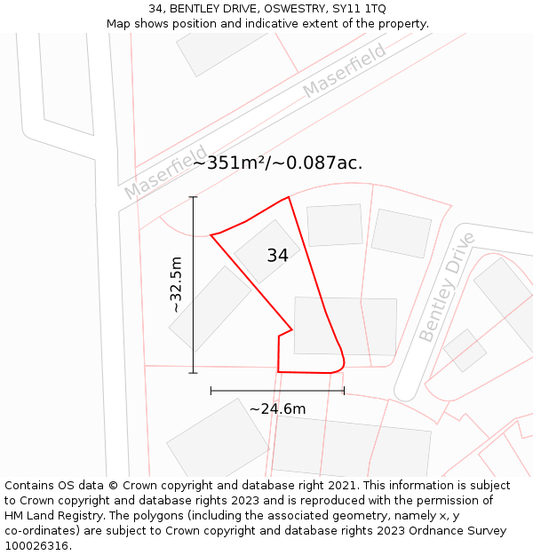 34, BENTLEY DRIVE, OSWESTRY, SY11 1TQ: Plot and title map