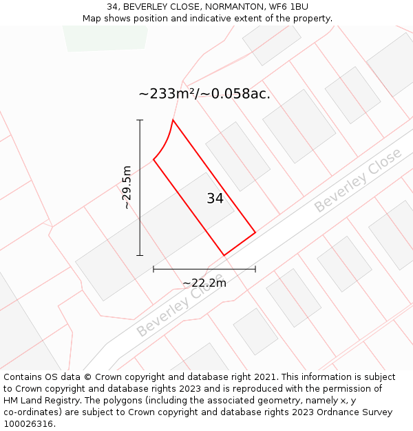 34, BEVERLEY CLOSE, NORMANTON, WF6 1BU: Plot and title map