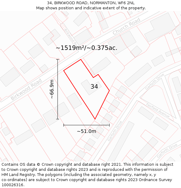 34, BIRKWOOD ROAD, NORMANTON, WF6 2NL: Plot and title map