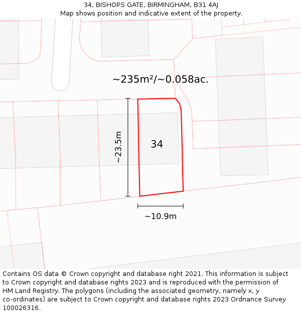 34, BISHOPS GATE, BIRMINGHAM, B31 4AJ: Plot and title map