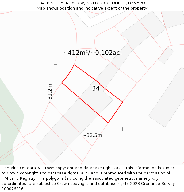 34, BISHOPS MEADOW, SUTTON COLDFIELD, B75 5PQ: Plot and title map