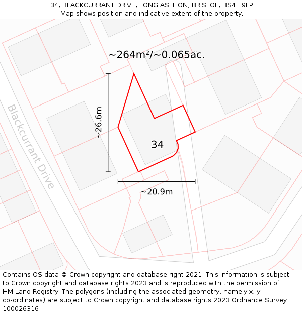 34, BLACKCURRANT DRIVE, LONG ASHTON, BRISTOL, BS41 9FP: Plot and title map