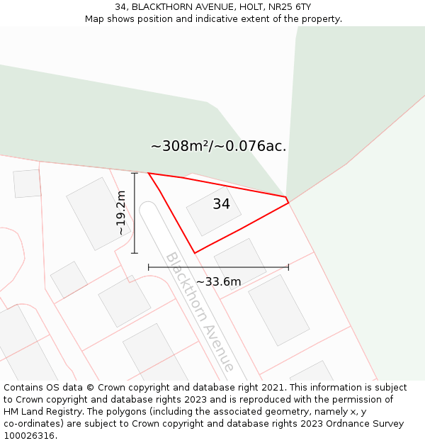 34, BLACKTHORN AVENUE, HOLT, NR25 6TY: Plot and title map