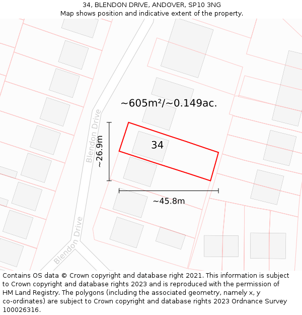 34, BLENDON DRIVE, ANDOVER, SP10 3NG: Plot and title map