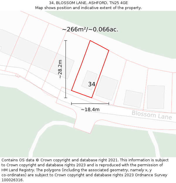 34, BLOSSOM LANE, ASHFORD, TN25 4GE: Plot and title map