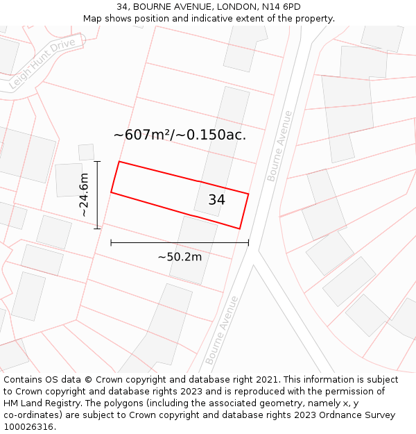 34, BOURNE AVENUE, LONDON, N14 6PD: Plot and title map