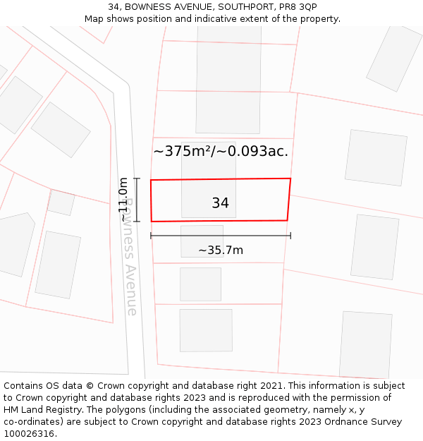 34, BOWNESS AVENUE, SOUTHPORT, PR8 3QP: Plot and title map