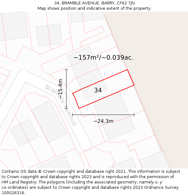 34, BRAMBLE AVENUE, BARRY, CF62 7JN: Plot and title map