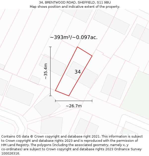 34, BRENTWOOD ROAD, SHEFFIELD, S11 9BU: Plot and title map