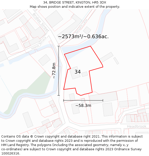 34, BRIDGE STREET, KINGTON, HR5 3DX: Plot and title map