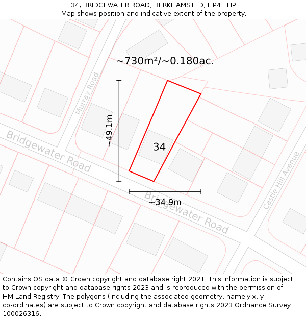 34, BRIDGEWATER ROAD, BERKHAMSTED, HP4 1HP: Plot and title map