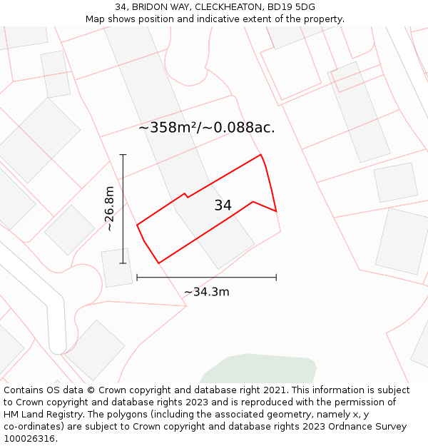 34, BRIDON WAY, CLECKHEATON, BD19 5DG: Plot and title map