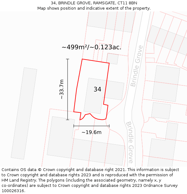 34, BRINDLE GROVE, RAMSGATE, CT11 8BN: Plot and title map