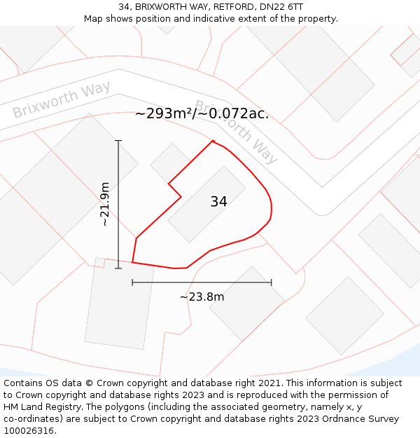 34, BRIXWORTH WAY, RETFORD, DN22 6TT: Plot and title map