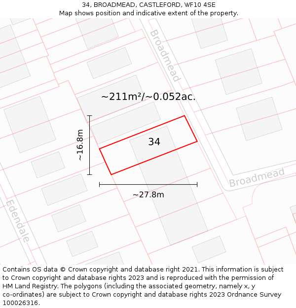 34, BROADMEAD, CASTLEFORD, WF10 4SE: Plot and title map