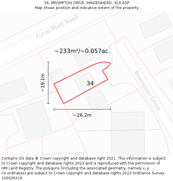 34, BROMPTON DRIVE, MAIDENHEAD, SL6 6SP: Plot and title map