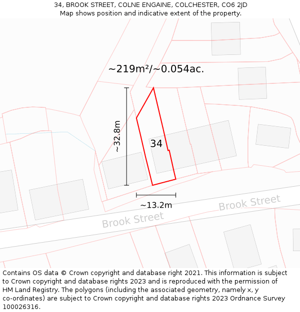 34, BROOK STREET, COLNE ENGAINE, COLCHESTER, CO6 2JD: Plot and title map